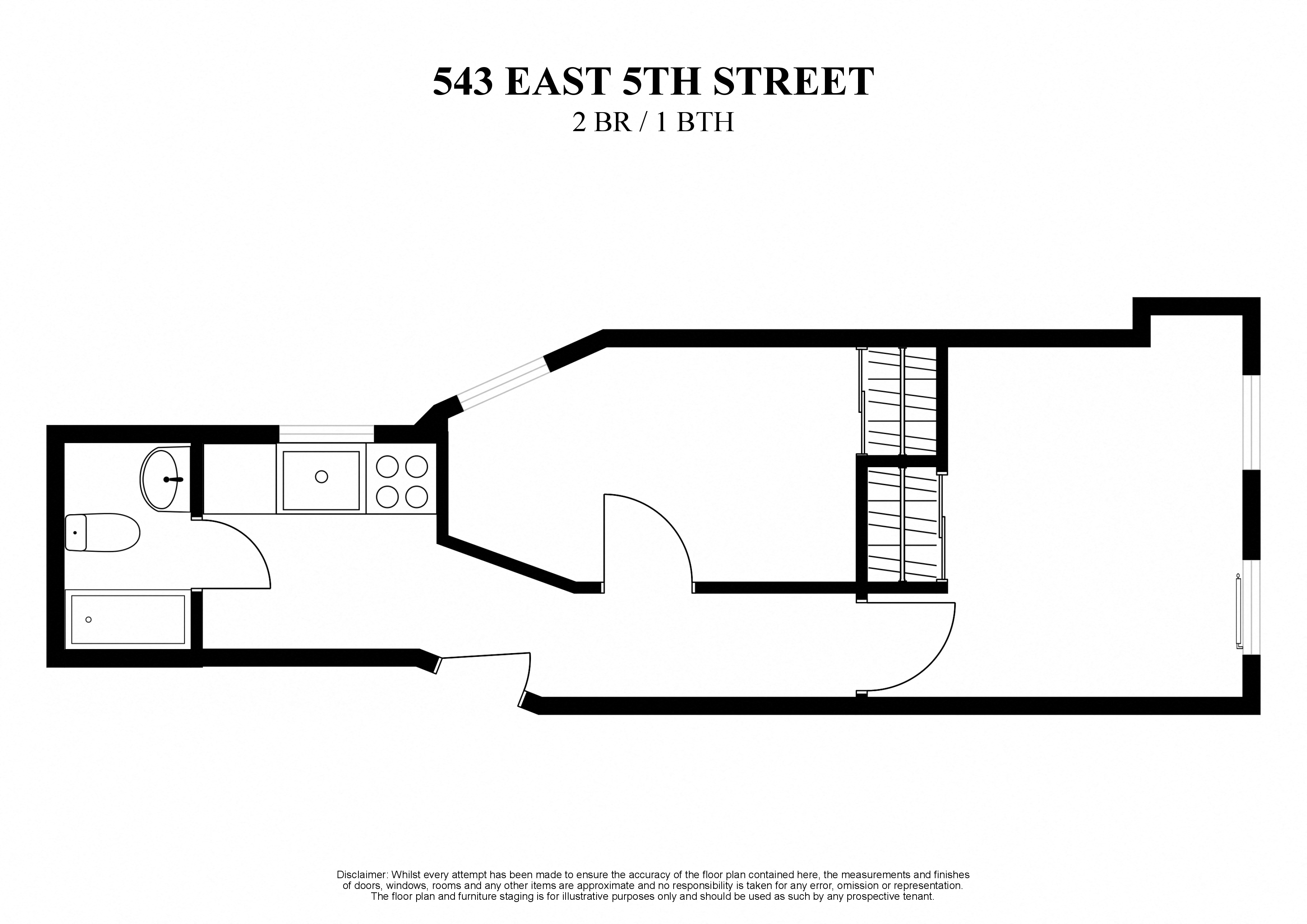 Floor plan for 2 beds, 1 bath, 300 sqft